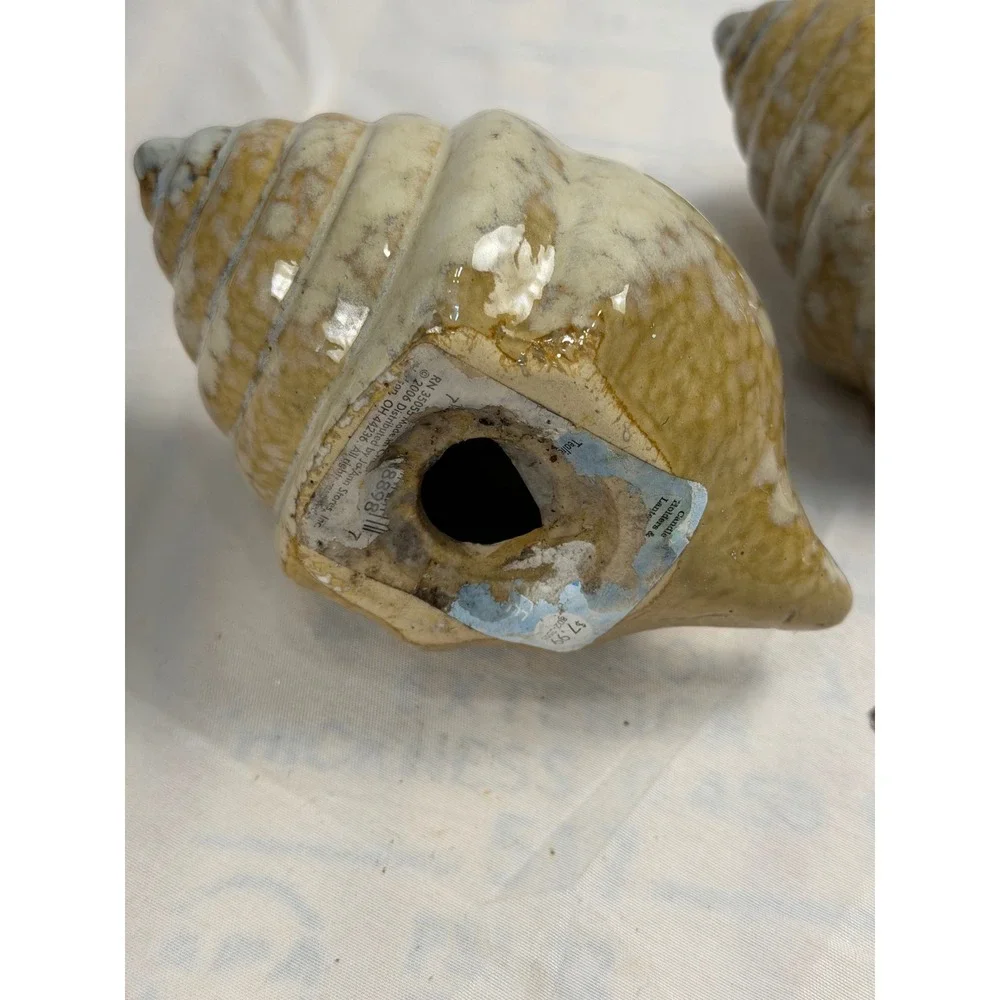 Vintage pair Ceramic Conch Shell Tea Light Candle Holders Set of 2